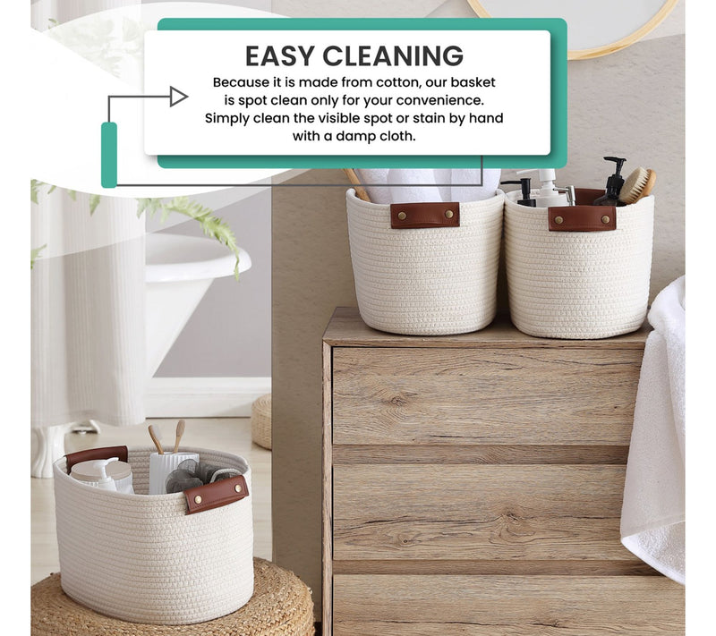 Ornavo Home 3 Pack Cotton Rope Storage Basket wth Handles — View 7