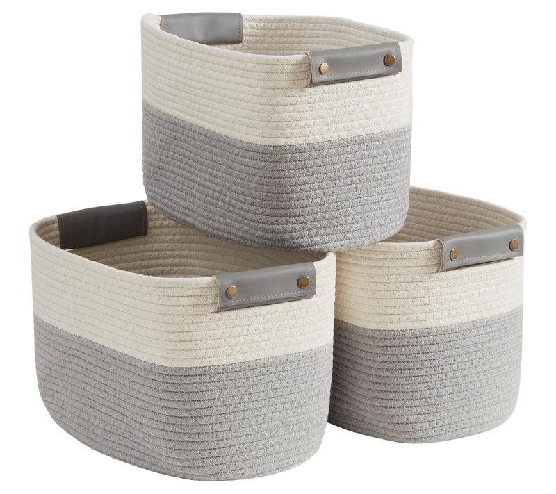 Ornavo Home 3 Pack Cotton Rope Storage Basket wth Handles — View 2