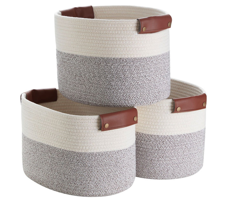 Ornavo Home 3 Pack Cotton Rope Storage Basket wth Handles — View 16