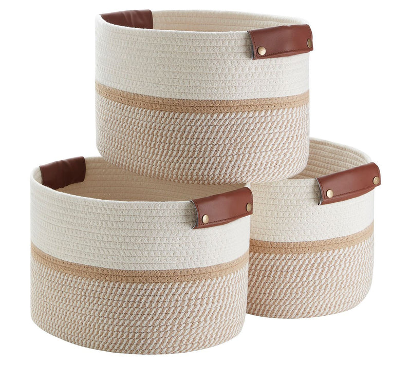 Ornavo Home 3 Pack Cotton Rope Storage Basket wth Handles — View 17