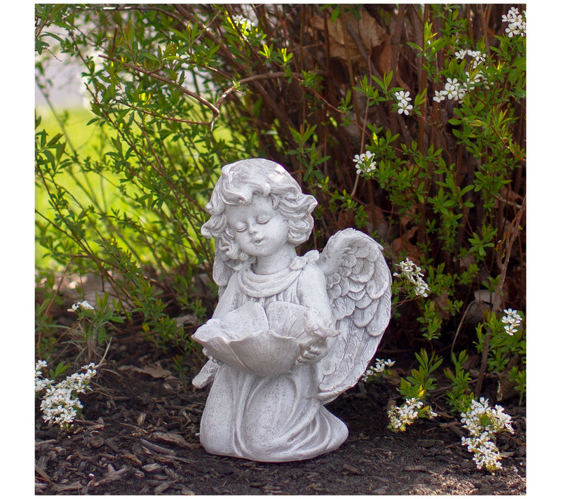 Northlight 9" Angel with Flower Bird Feeder Gar den Statue — View 7