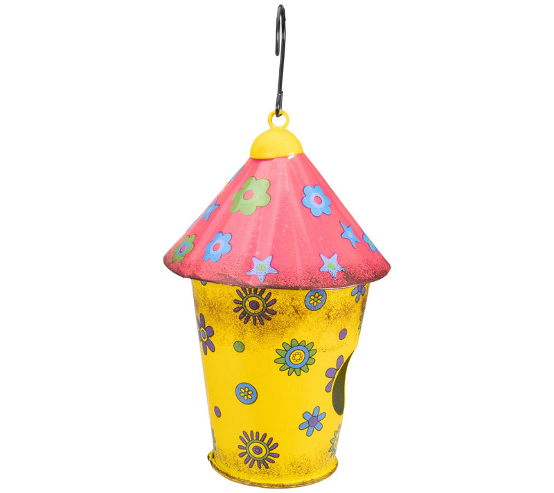 Northlight 7.75" Red and Yellow Metal Birdhouse with Flowers — Main view