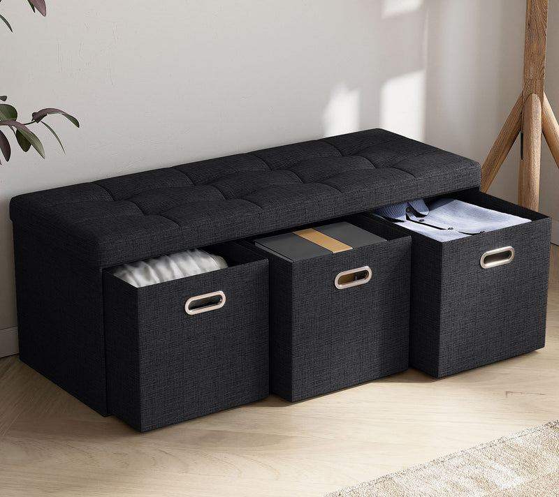 Ornavo Home Foldable Storage Long Bench Ottomaw/ 3 Drawers — View 3