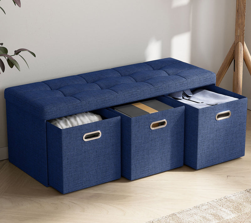 Ornavo Home Foldable Storage Long Bench Ottomaw/ 3 Drawers — View 6
