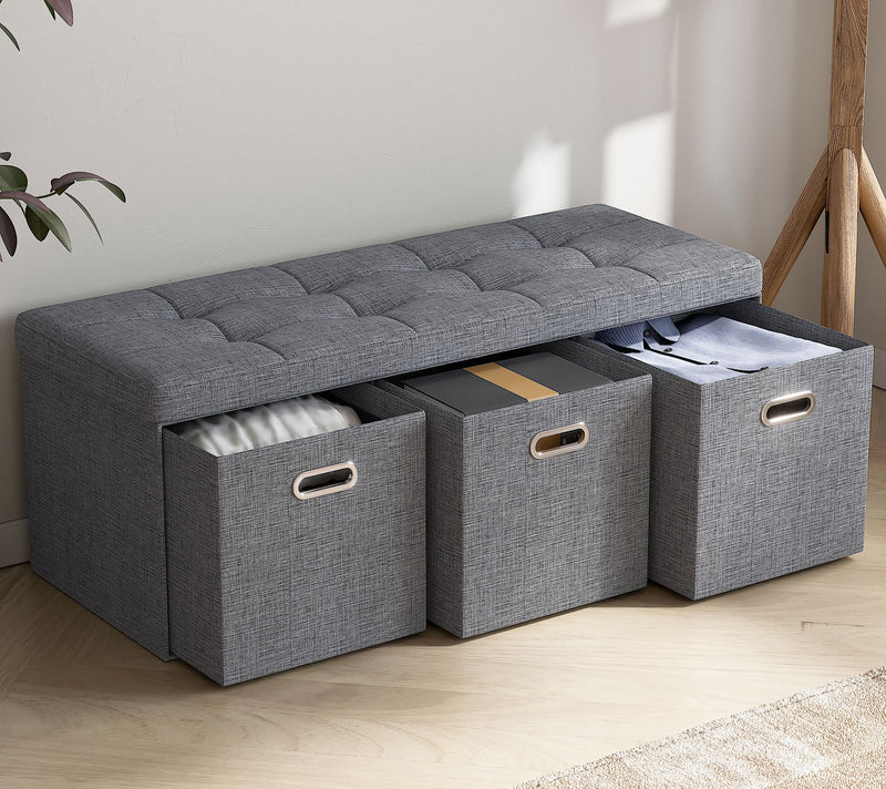 Ornavo Home Foldable Storage Long Bench Ottomaw/ 3 Drawers — Main view