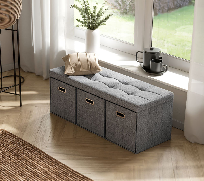 Ornavo Home Foldable Storage Long Bench Ottomaw/ 3 Drawers — View 10