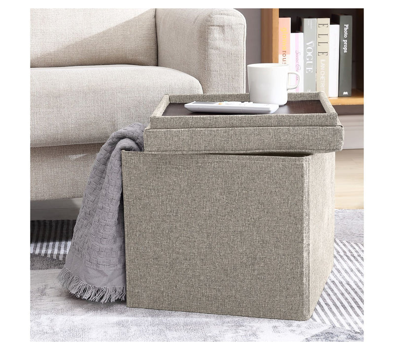 Ornavo Home Square Storage Ottoman With Table Tray Lid — View 11
