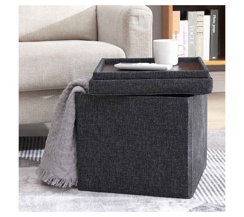 Ornavo Home Square Storage Ottoman With Table Tray Lid — View 12