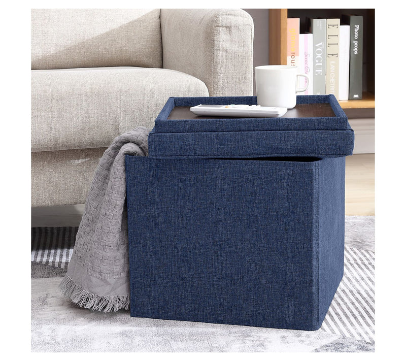 Ornavo Home Square Storage Ottoman With Table Tray Lid — View 13