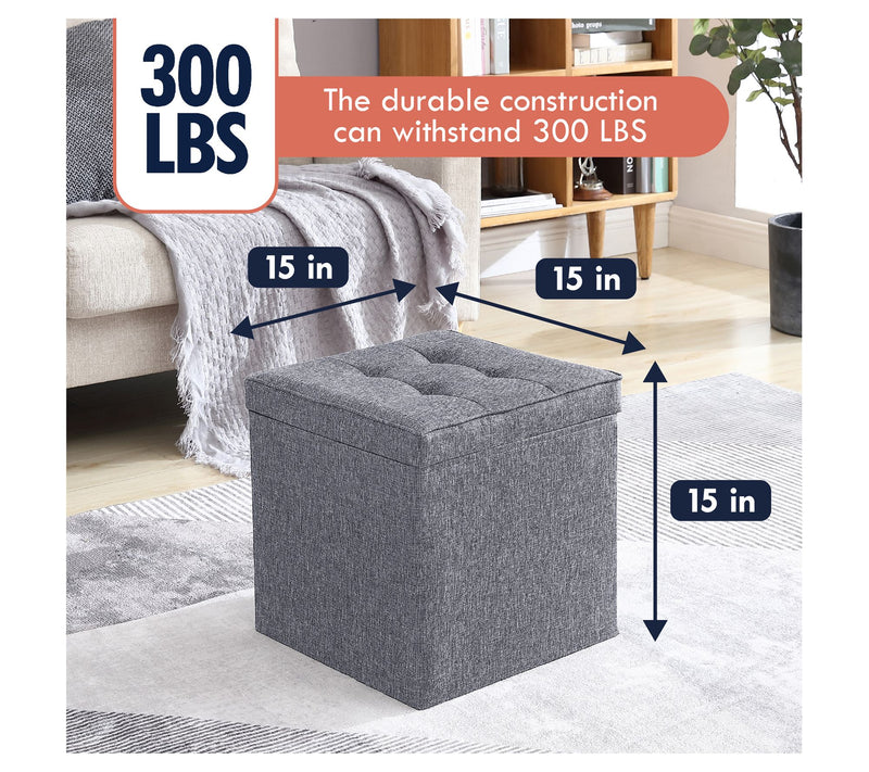 Ornavo Home Square Storage Ottoman With Table Tray Lid — View 5