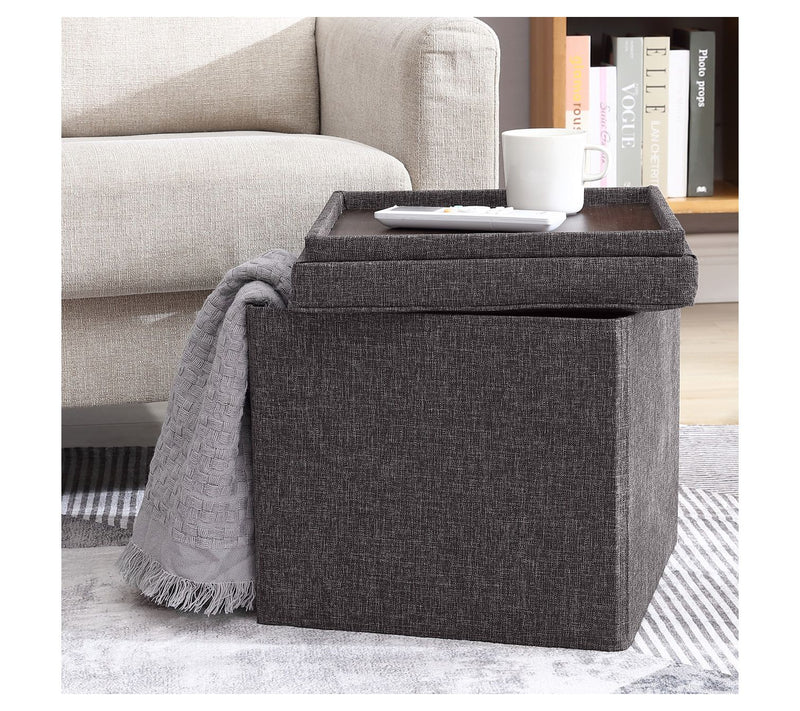 Ornavo Home Square Storage Ottoman With Table Tray Lid — View 14