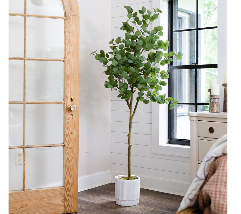 6' Artificial Eucalyptus Tree with White Decorative Planter — View 5