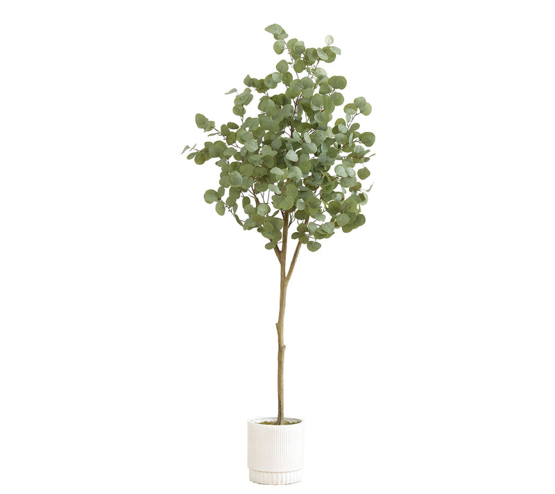 6' Artificial Eucalyptus Tree with White Decorative Planter — View 3