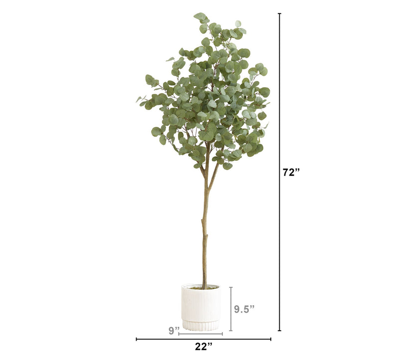 6' Artificial Eucalyptus Tree with White Decorative Planter — View 4