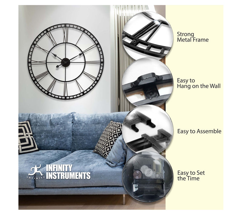 Infinity Instruments Tower XXL Wall Clock, Black, 39" — View 7