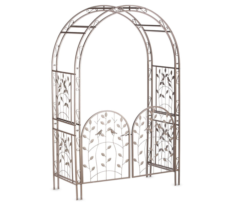 Evergreen Leaves & Birds Arbor with Gate — View 4