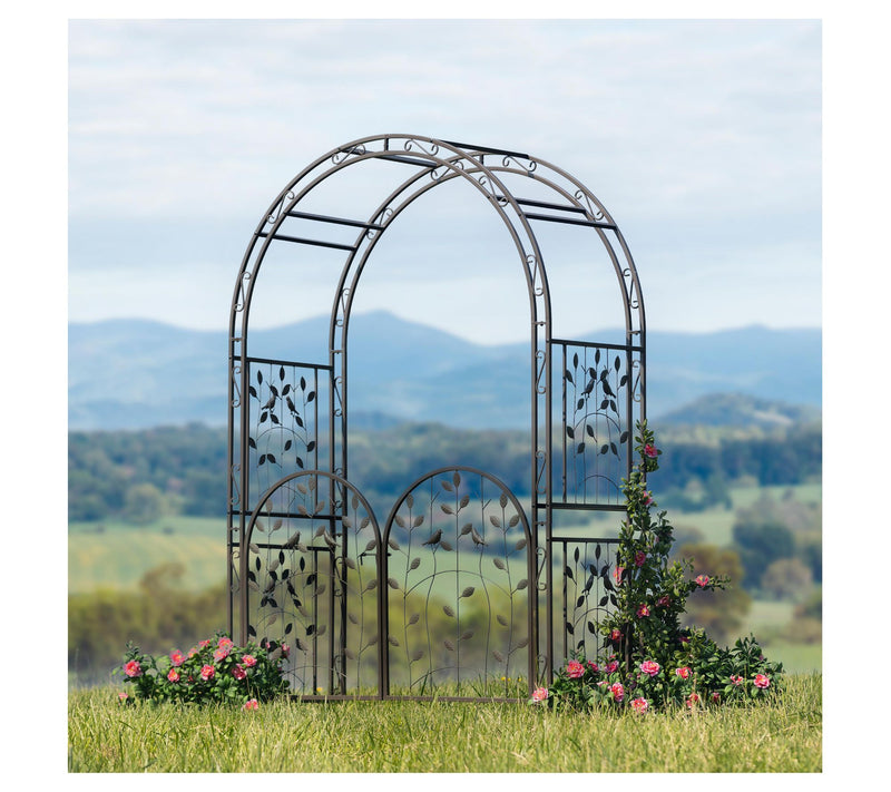 Evergreen Leaves & Birds Arbor with Gate — Main view