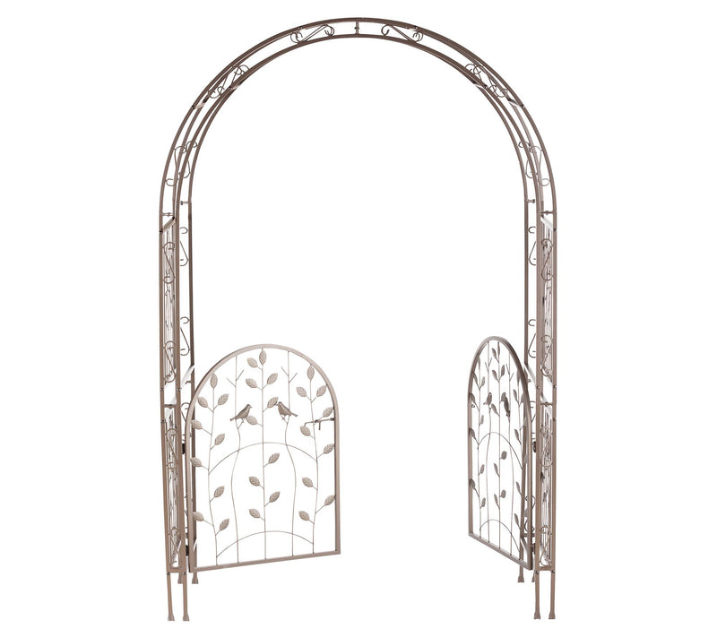 Evergreen Leaves & Birds Arbor with Gate — View 6