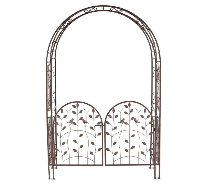 Evergreen Leaves & Birds Arbor with Gate — View 5