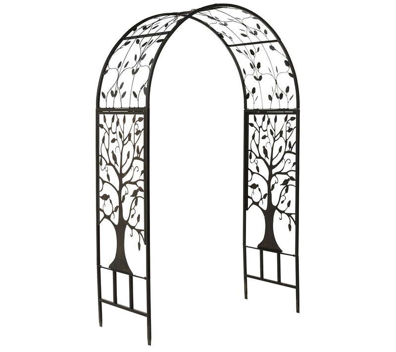 Evergreen Metal Arched Garden Arbor with Tree of Life Design — View 3