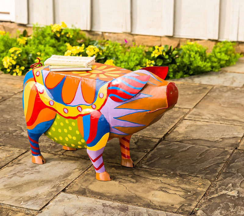 Evergreen Colorful Folk Art Pig Side Table — Main view