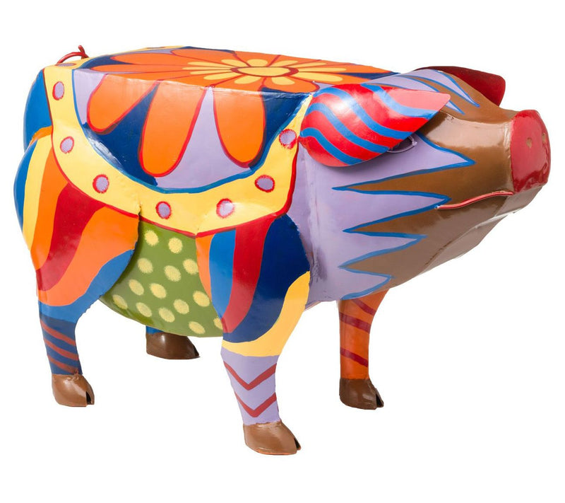 Evergreen Colorful Folk Art Pig Side Table — View 2