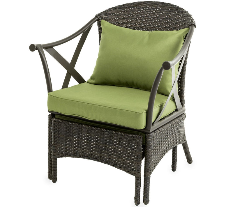 Evergreen Wicker Patio Furniture Set with LightGreen Cushions — View 3