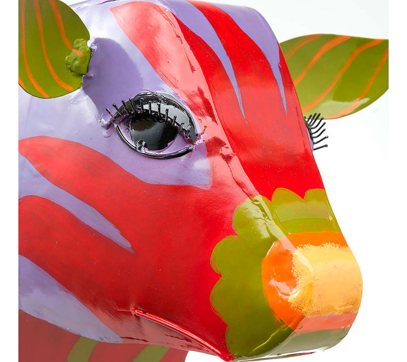 Plow & Hearth Handmade Colorful Painted Cow Metal Side Table — View 2