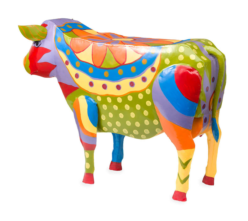 Plow & Hearth Handmade Colorful Painted Cow Metal Side Table — View 3