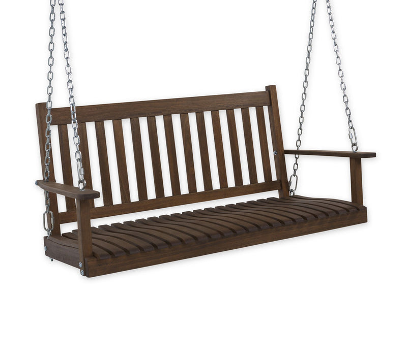 Evergreen Natural Stain Slatted Wood Porch Swing — View 7