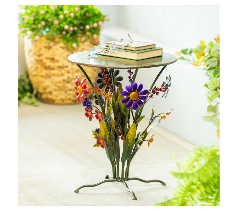 Evergreen Handmade Metal Daisies Side Table — View 2