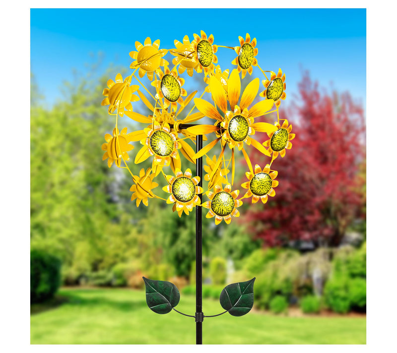 Evergreen 75"H Double Sunflower Wind Spinner — Main view