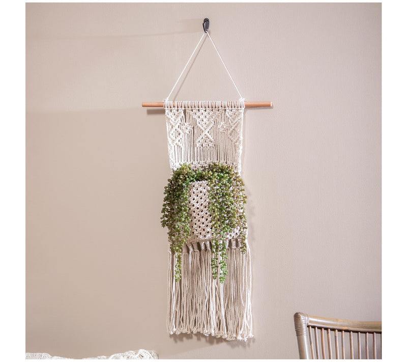 Evergreen Macrame Wall Pocket Plant Cover, Natural — View 2