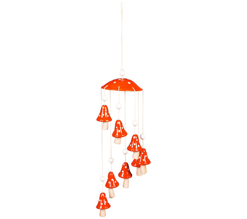 Evergreen Red Mushroom Ceramic Hanging Garden Decor — Main view