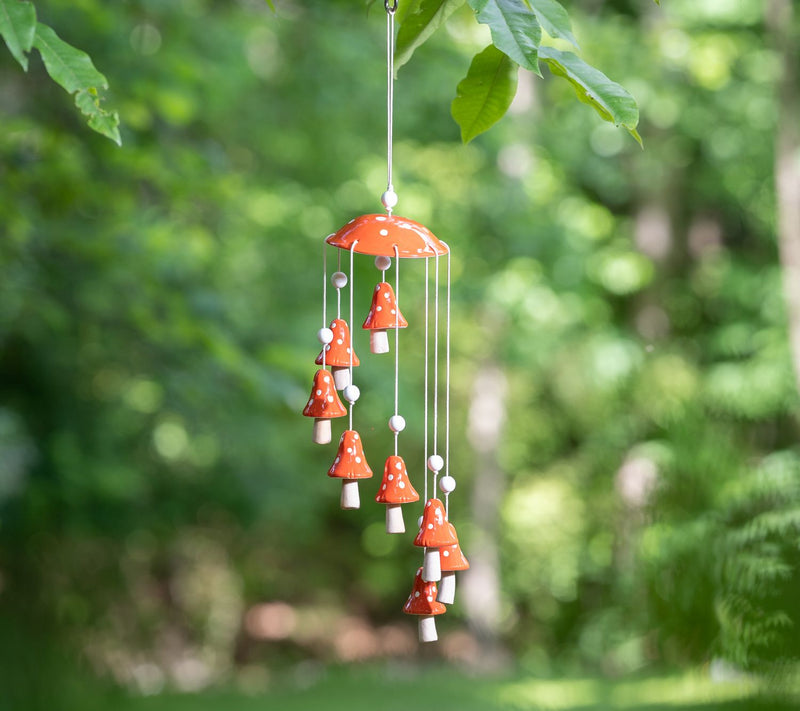 Evergreen Red Mushroom Ceramic Hanging Garden Decor — View 2