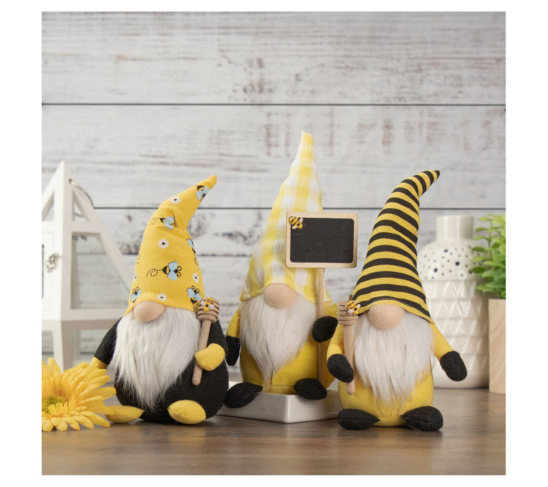 Northlight Yellow Gingham Hat Spring Gnome with Chalk Board — Main view