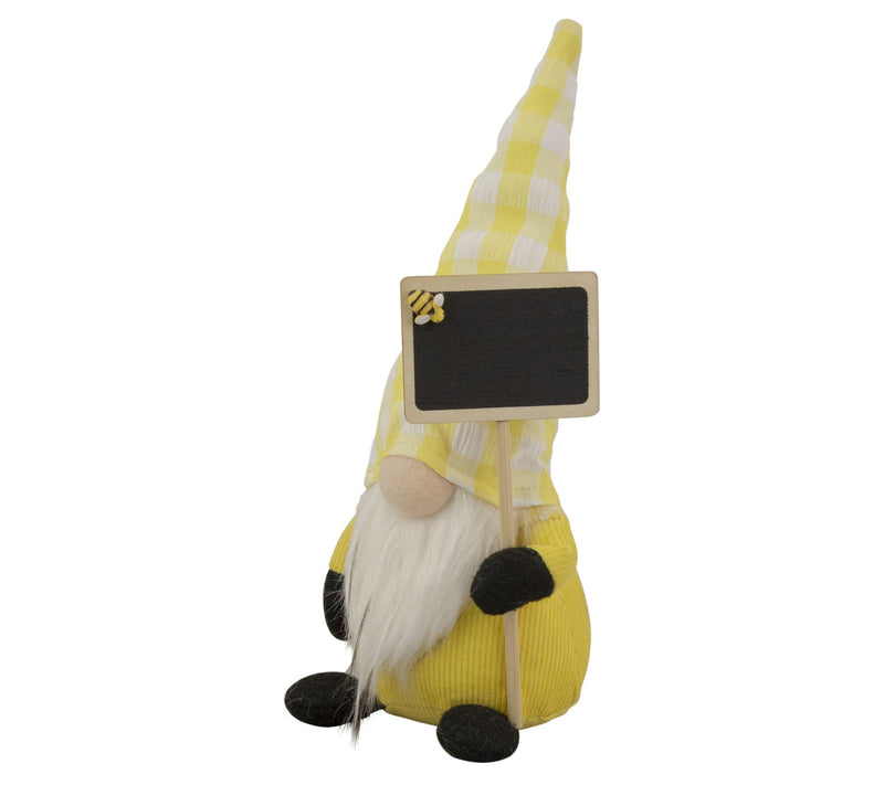 Northlight Yellow Gingham Hat Spring Gnome with Chalk Board — View 6