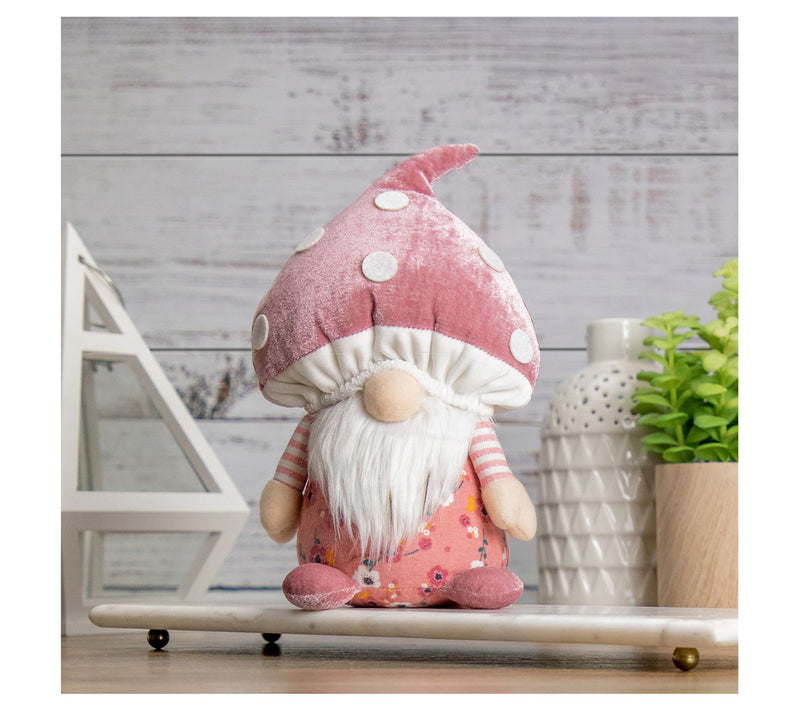 Northlight Pink Springtime Floral Mushroom Gnome — Main view