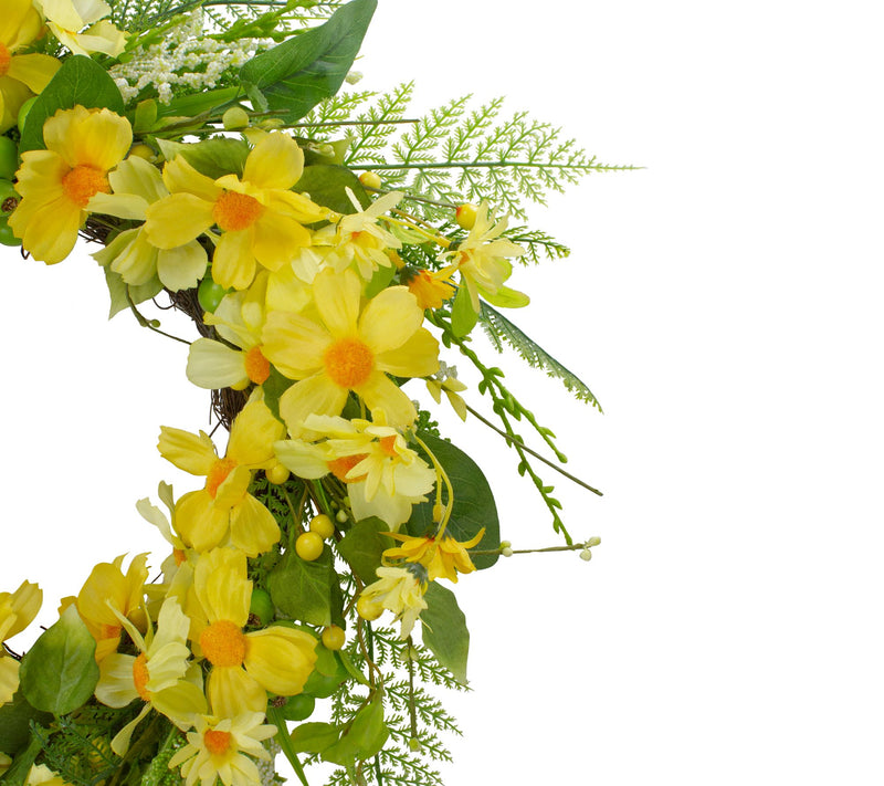 Northlight Daisy & Berry Floral Spring Wreath Yellow and Green — View 4