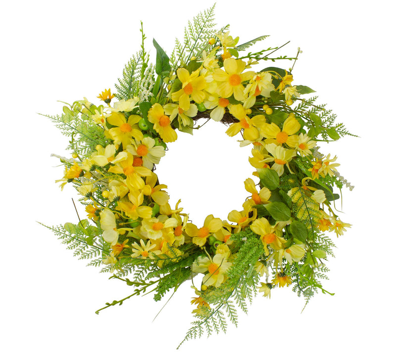 Northlight Daisy & Berry Floral Spring Wreath Yellow and Green — View 3