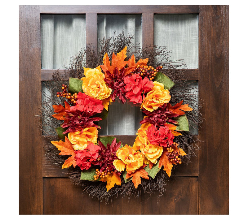 Northlight Peony and Mum Artificial Spring Flor al Wreath — View 6