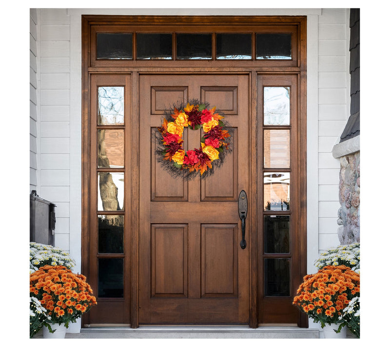 Northlight Peony and Mum Artificial Spring Flor al Wreath — View 7