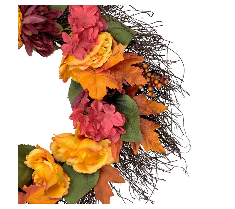 Northlight Peony and Mum Artificial Spring Flor al Wreath — View 4