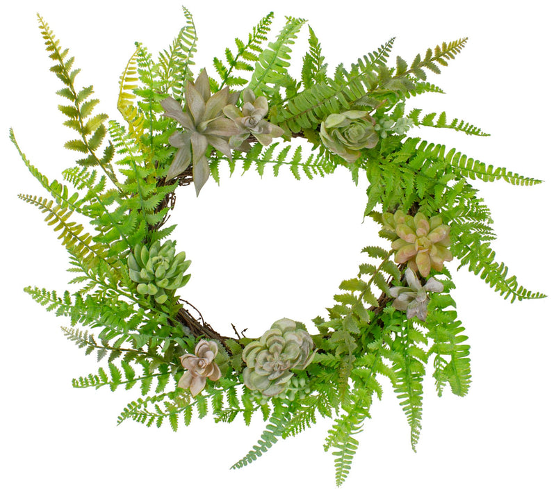 Northlight Succulents and Foliage Artificial Twig Wreath Green — View 3