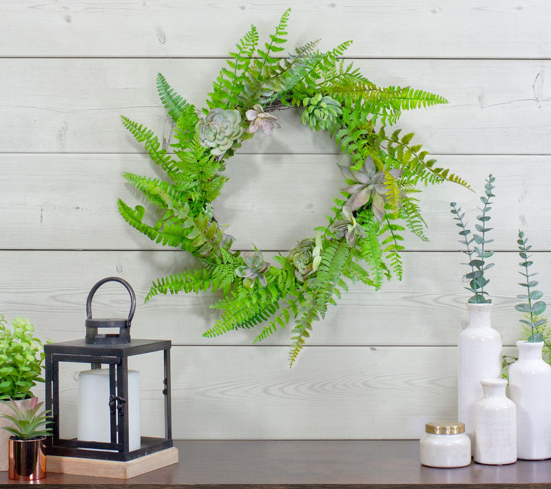 Northlight Succulents and Foliage Artificial Twig Wreath Green — View 5