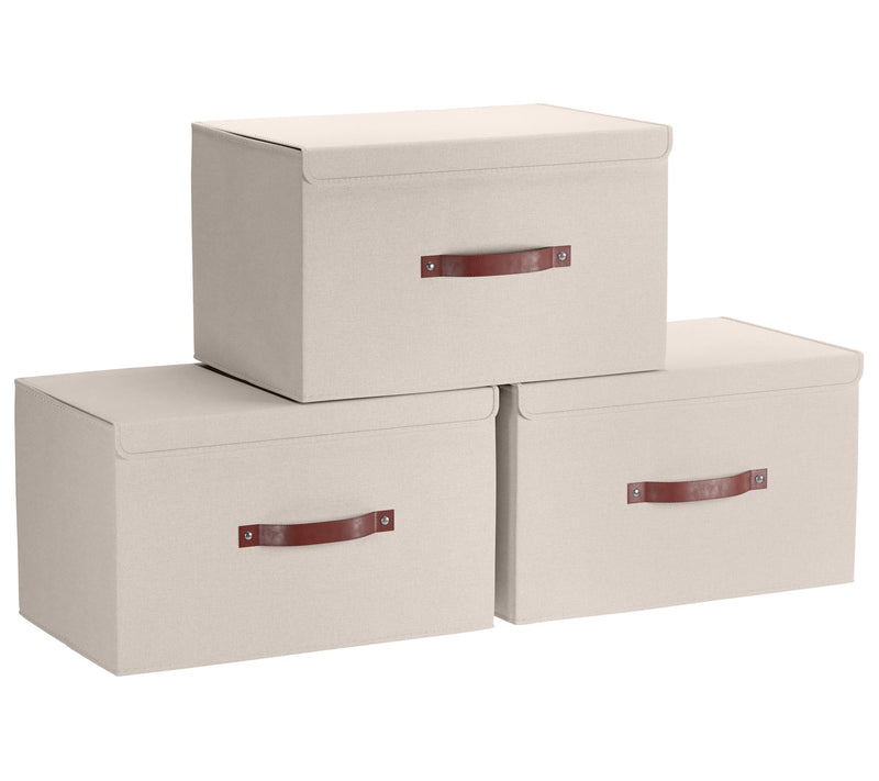 Ornavo Home Linen Storage Bins with Leather Handles and Lid — View 7