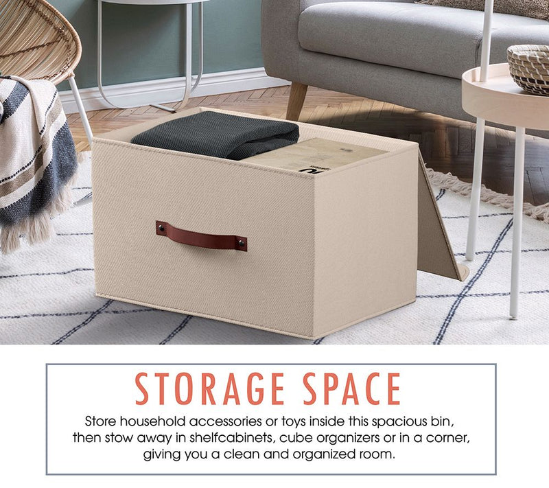 Ornavo Home Linen Storage Bins with Leather Handles and Lid — View 9