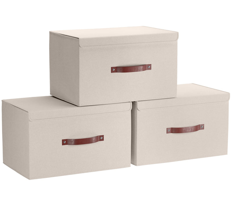 Ornavo Home 3 PK Linen Storage Bins with Leather Handles — View 7
