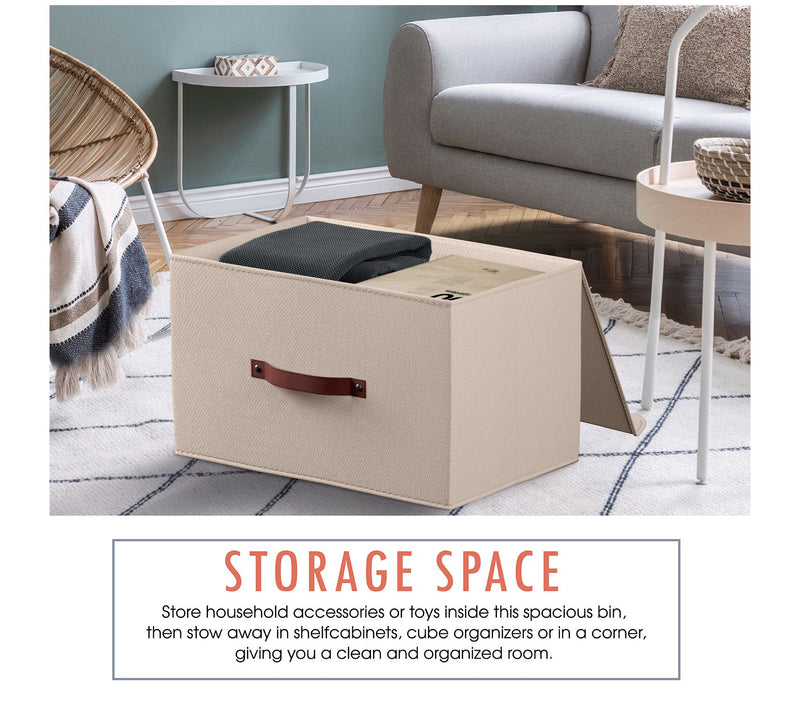 Ornavo Home 3 PK Linen Storage Bins with Leather Handles — View 10