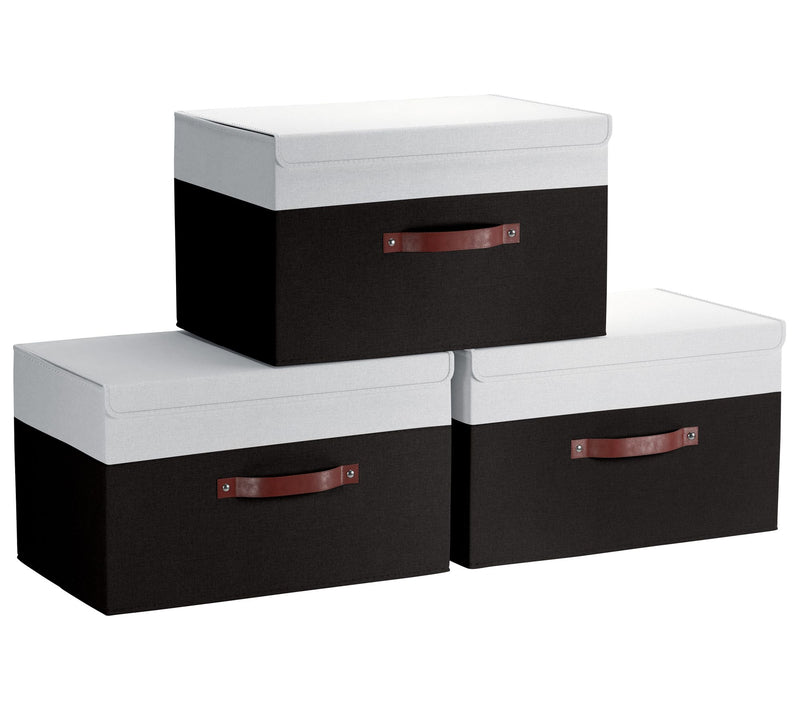 Ornavo Home 3 PK Linen Storage Bins with Leather Handles — View 15